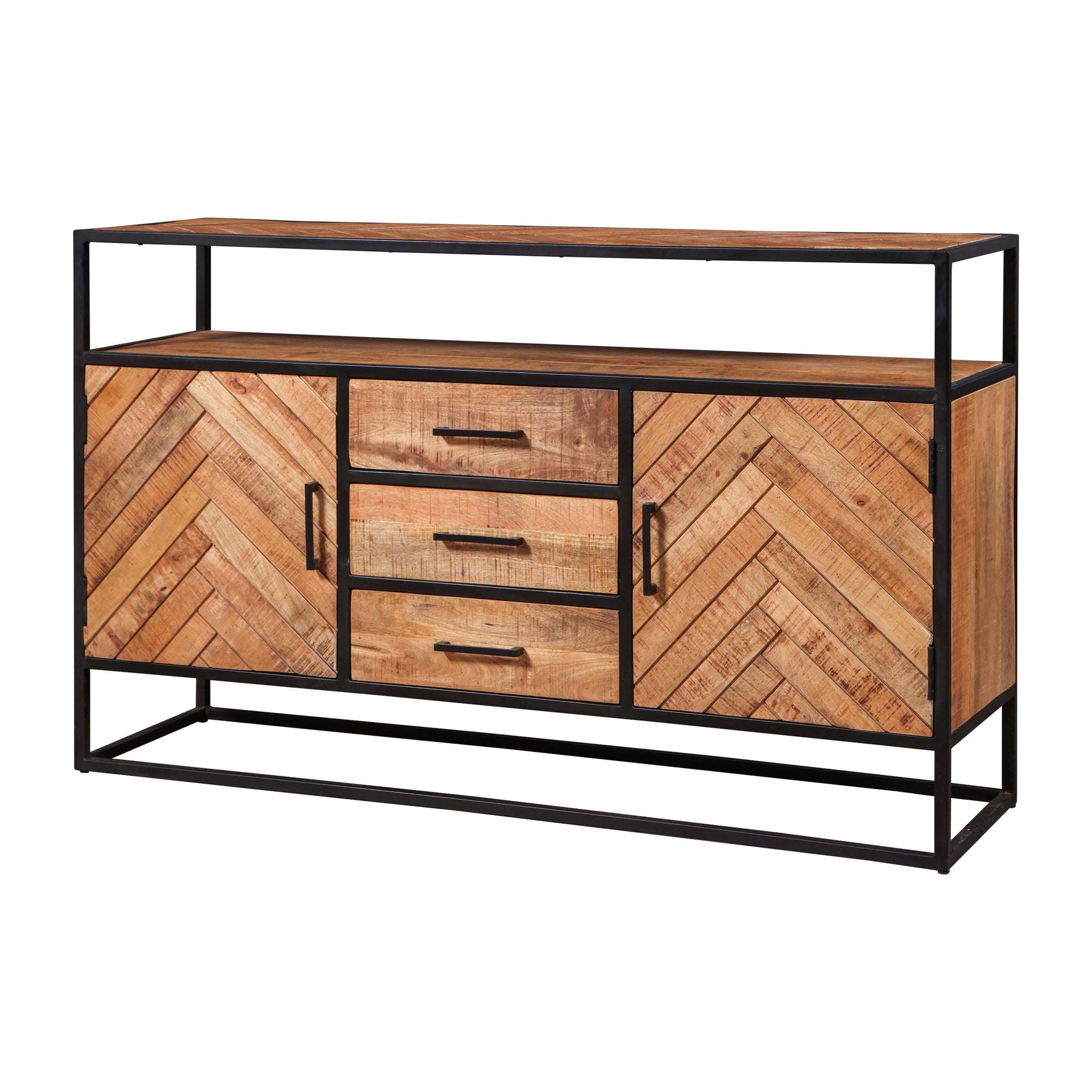 hoog dressoir van mangohout met visgraat 145 cm breed