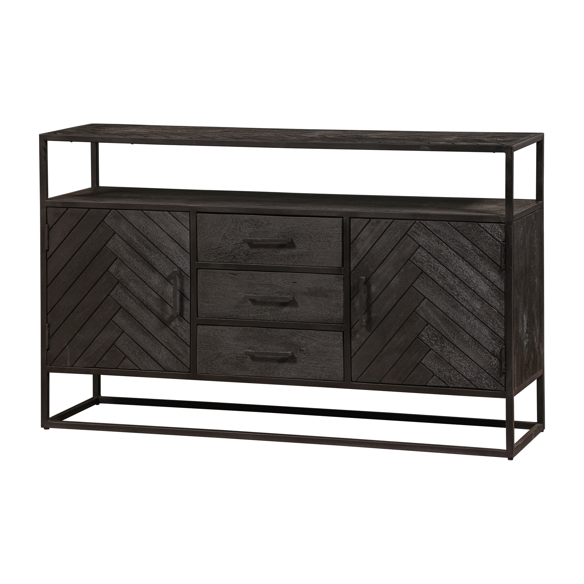 Mangohouten Dressoir Kjeld 145 cm Hoog Zwart