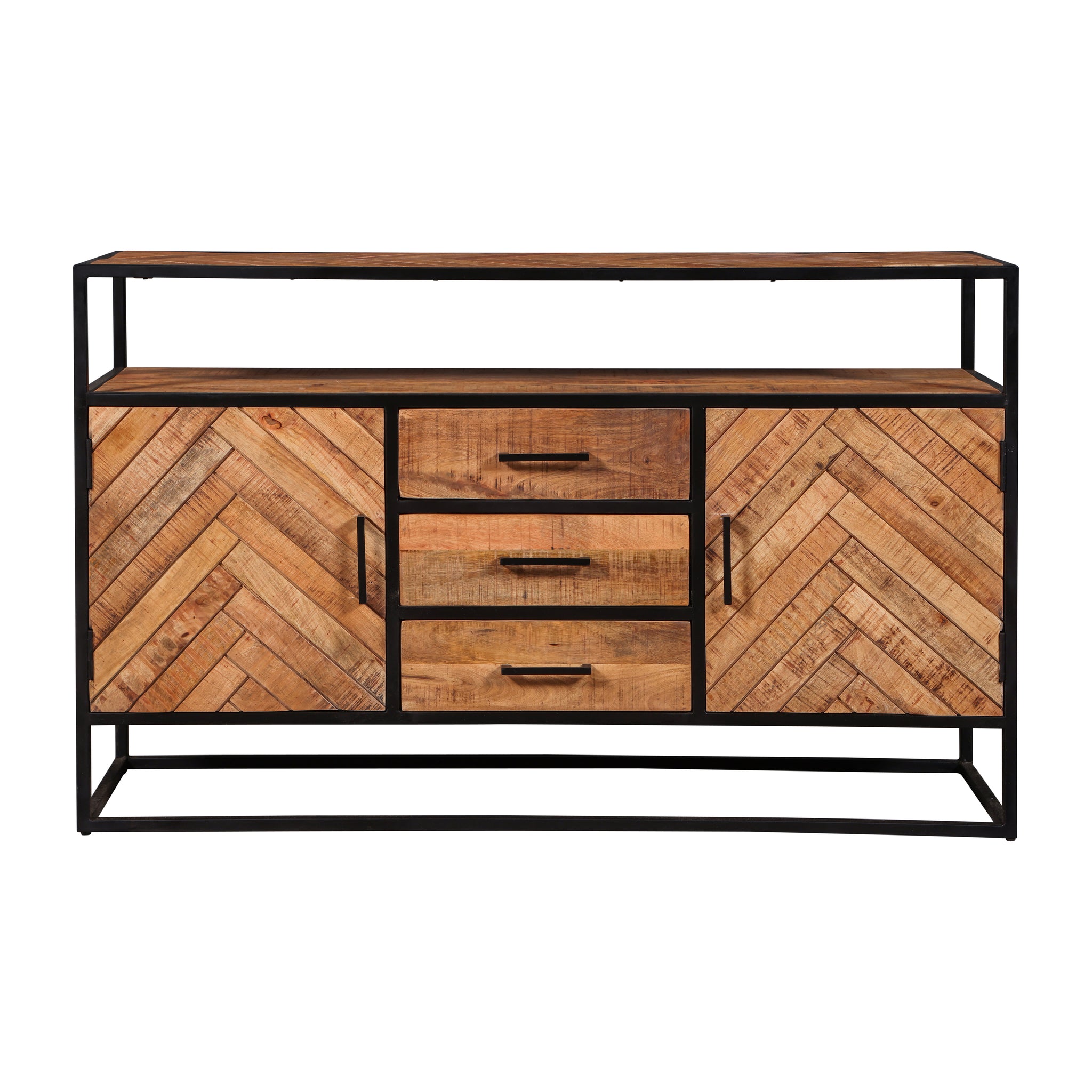 hoog dressoir van mangohout met visgraat 145 cm breed