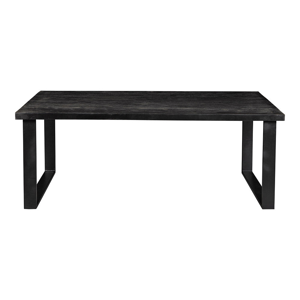 zwarte eettafel met rechthoekig blad van mangohout met u-poot 140 cm lang