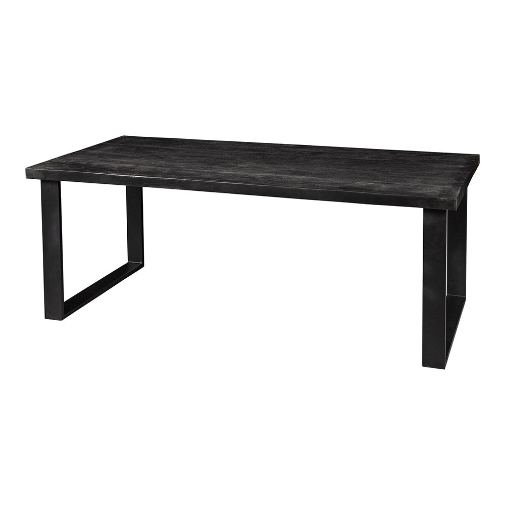 zwarte eettafel met rechthoekig blad van mangohout met u-poot 140 cm lang