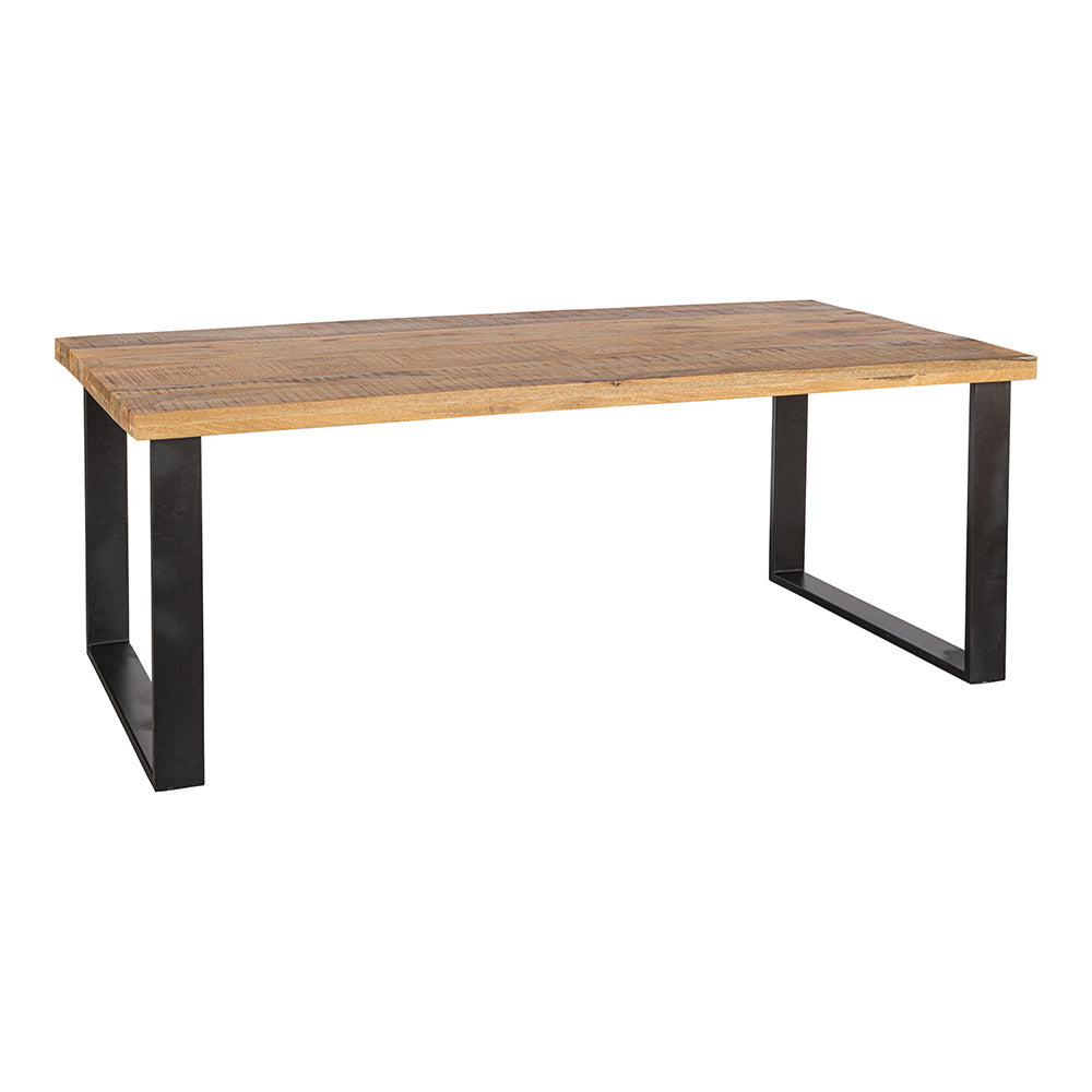 lange rechthoekige eettafel van mangohout met u-poot 300 cm lang