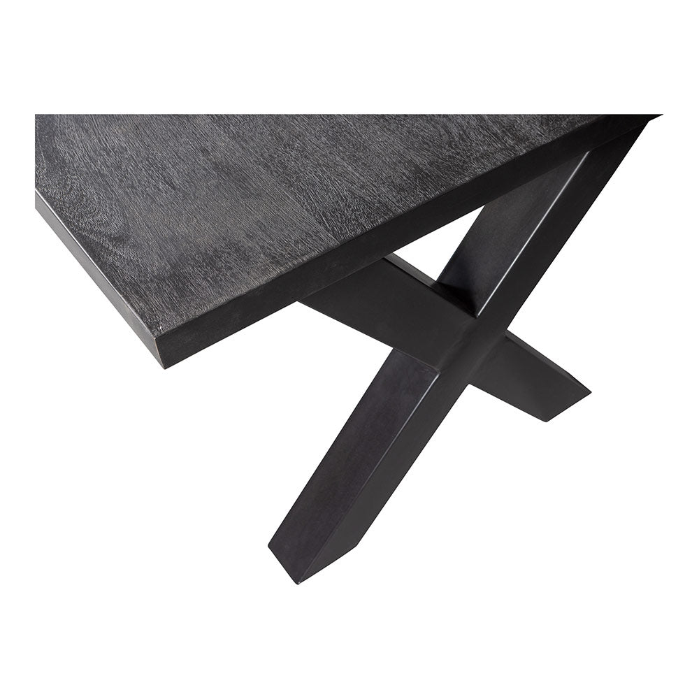 lange zwarte eettafel rechthoekig met x-poot van mangohout 300 cm lang
