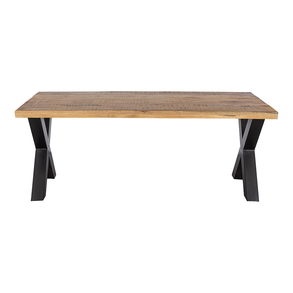 zwarte eettafel met rechthoekig blad van mangohout 260 cm lang