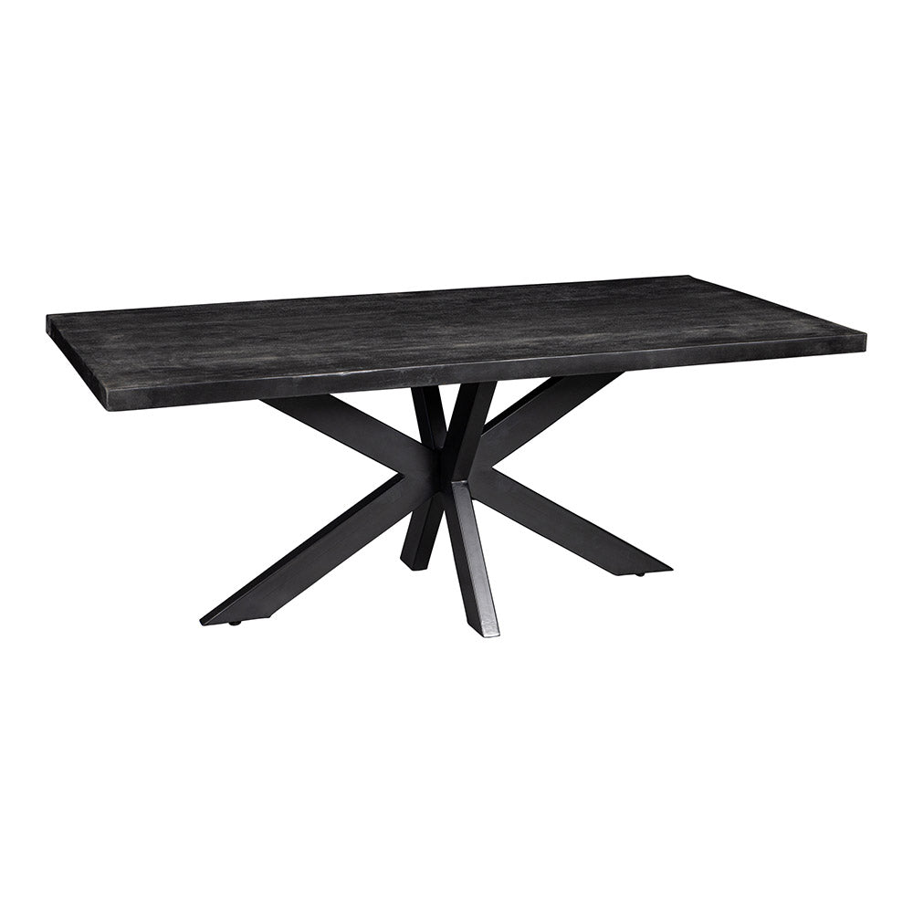 zwarte eettafel rechthoek van mangohout met spinpoot 280 cm lang