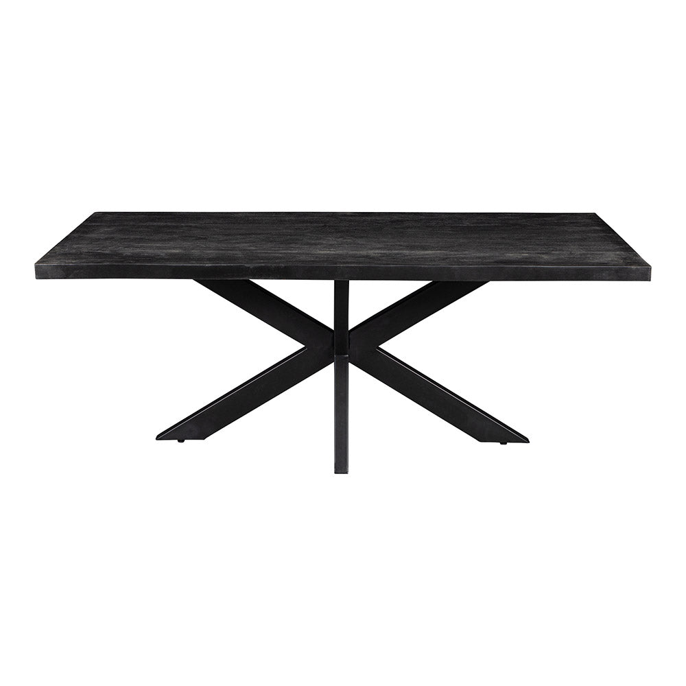 robuuste zwarte rechthoekige eettafel van mangohout 180 cm lang