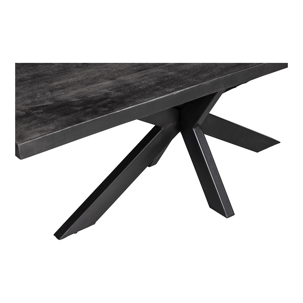 zwarte eettafel rechthoek van mangohout met spinpoot 280 cm lang