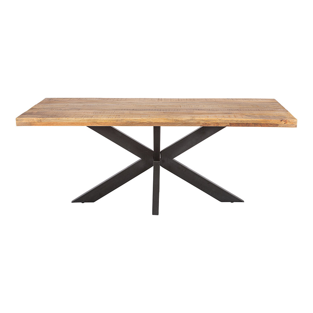 eettafel rechthoekig van mangohout met zwarte stalen poot 280 cm lang