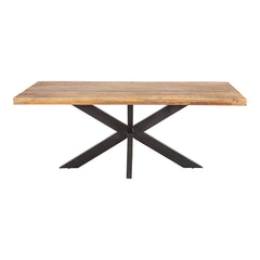 eettafel rechthoekig van mangohout met zwarte stalen poot 280 cm lang