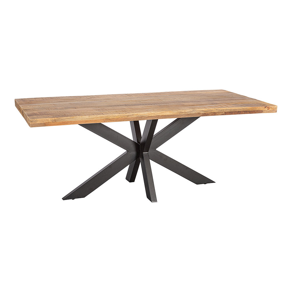 eettafel rechthoekig van mangohout met zwarte stalen poot 300 cm lang