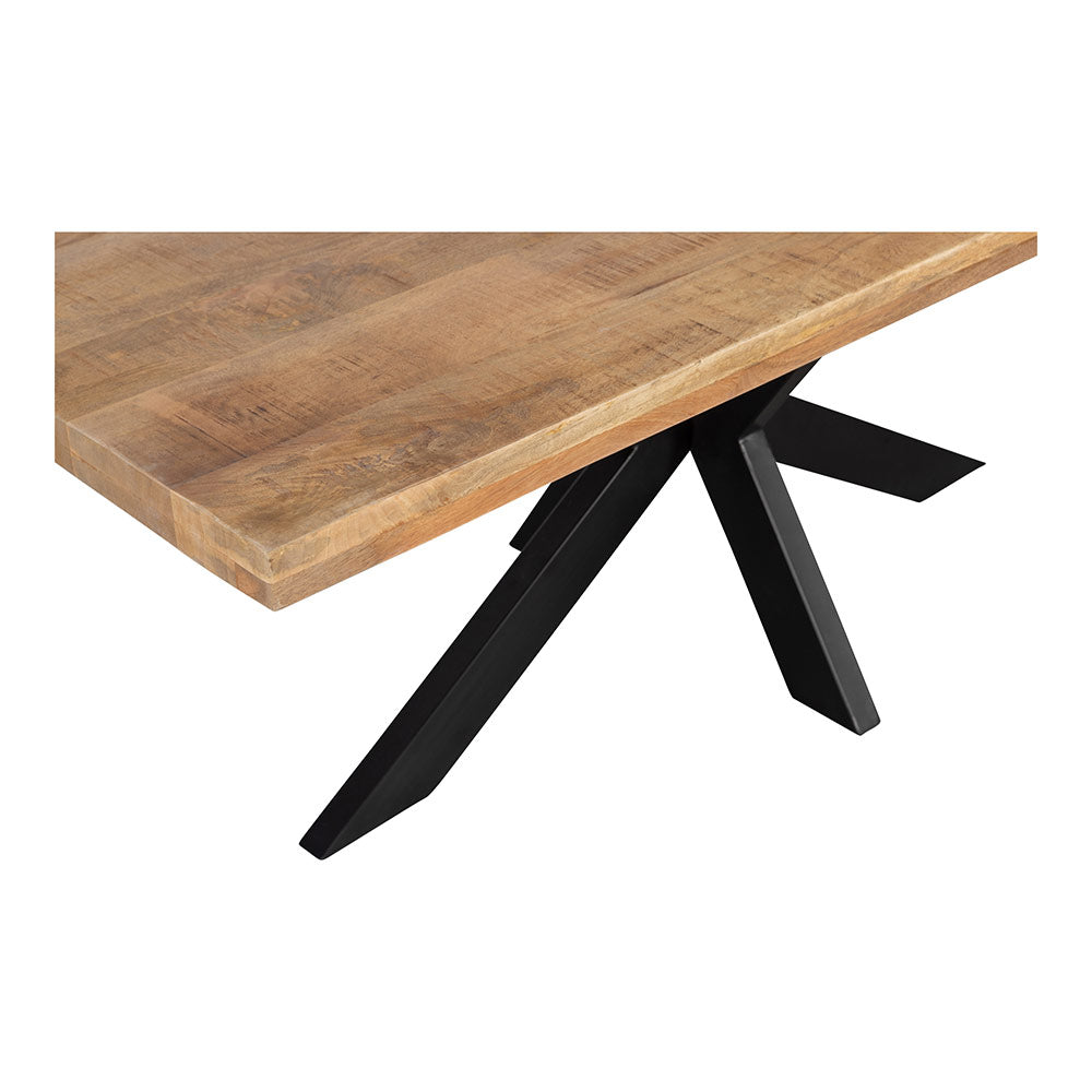 eettafel rechthoekig van mangohout met zwarte stalen poot 300 cm lang