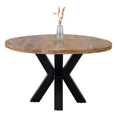 ronde eettafel van mangohout en metalen poot 110 cm