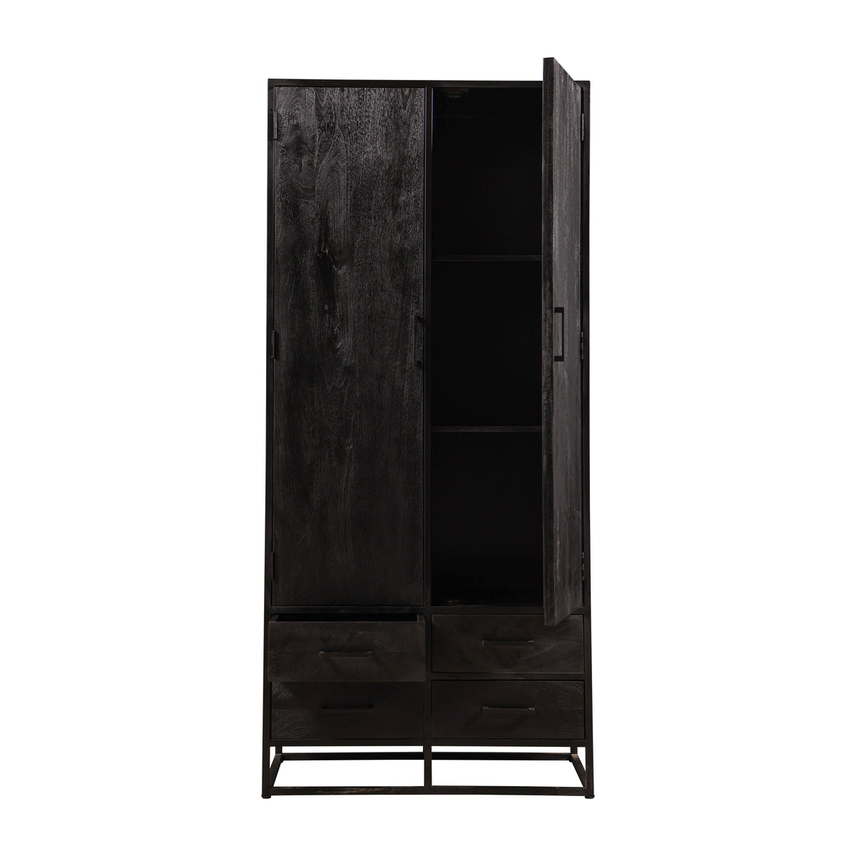 zwarte wandkast van mangohout met lades 90 cm breed