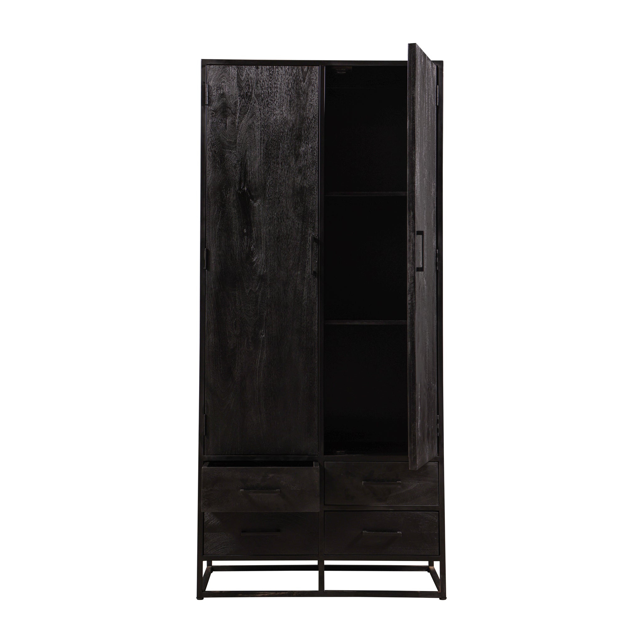 zwarte wandkast van mangohout met lades 90 cm breed