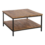 minimalistische salontafel van mangohout met een smal metalen frame 80x80 cm