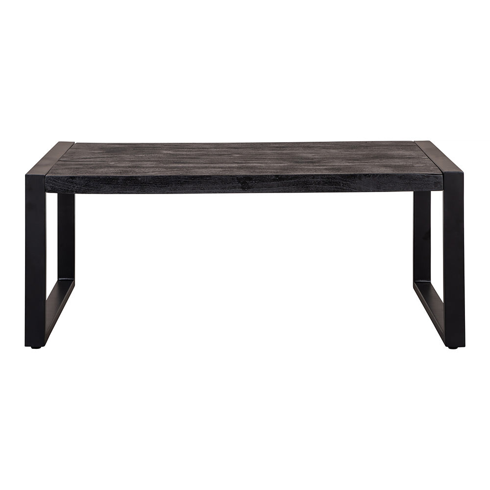 Eenvoudige zwarte salontafel van mangohout 110 cm lang
