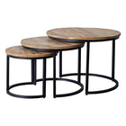 set van 3 ronde mangohouten salontafels
