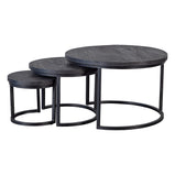 Set van 3 zwarte ronde salontafels van mangohout