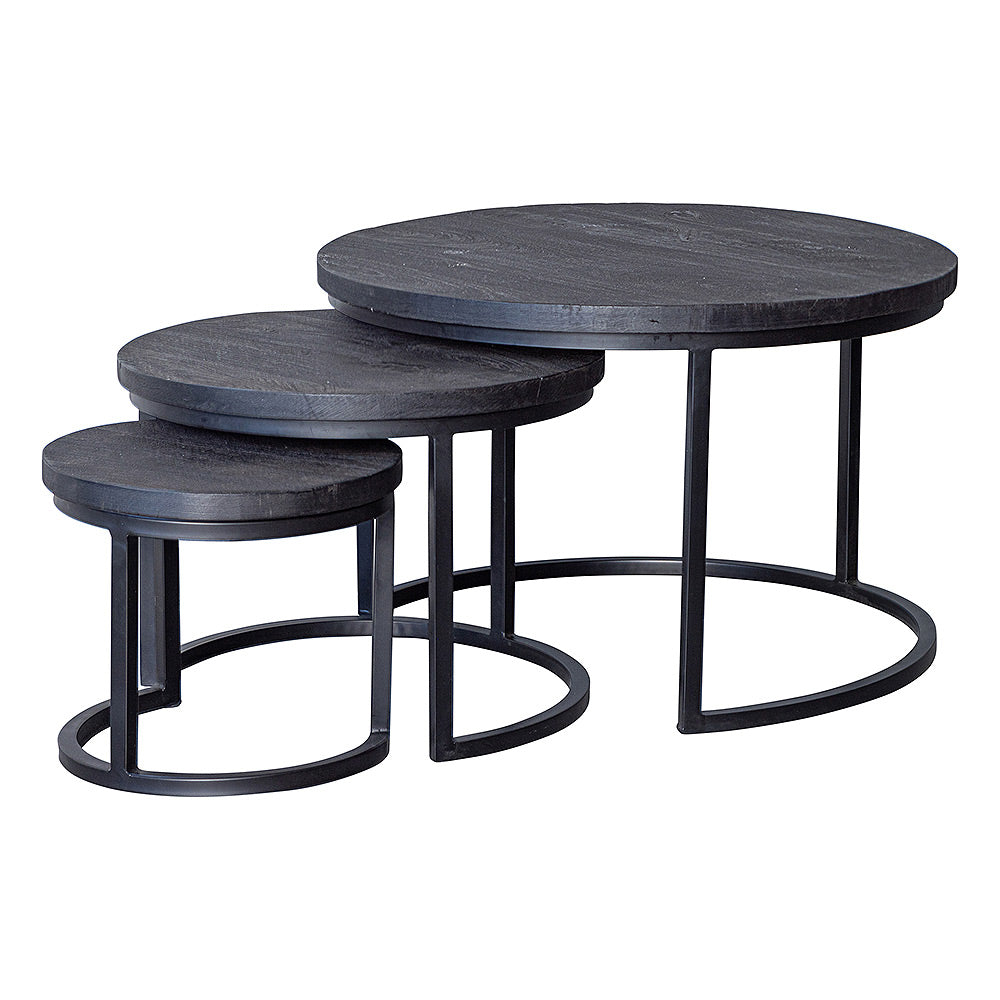 Mangohouten Salontafels Ula Set van 3 Zwart