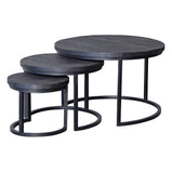 Set van 3 zwarte ronde salontafels van mangohout