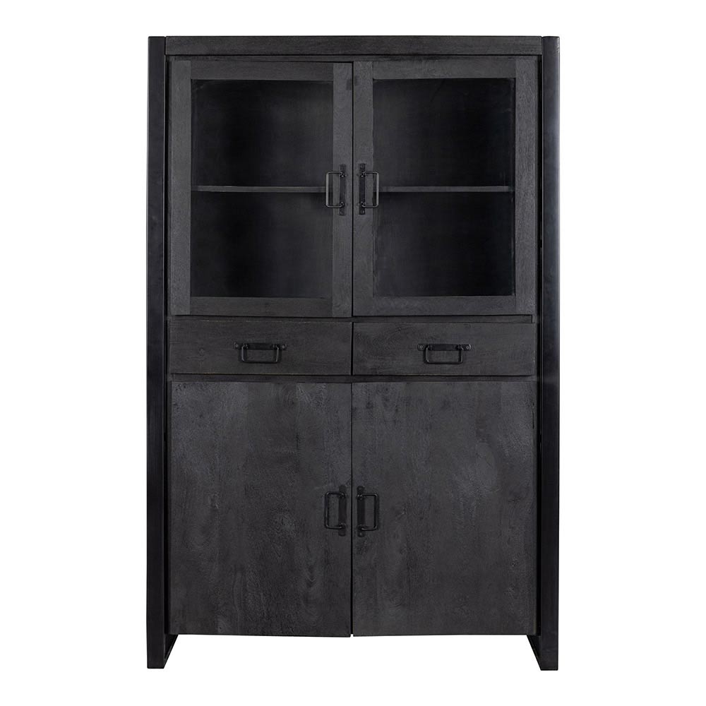 Mangohouten Vitrinekast Kensi 115 cm Zwart