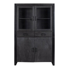 Mangohouten Vitrinekast Kensi 115 cm Zwart