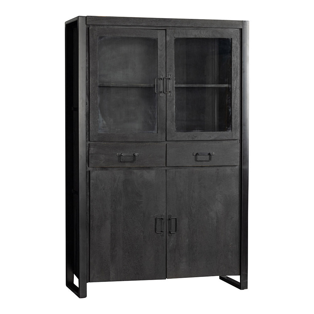Mangohouten Vitrinekast Kensi 115 cm Zwart
