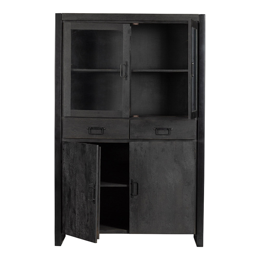 Mangohouten Vitrinekast Kensi 115 cm Zwart