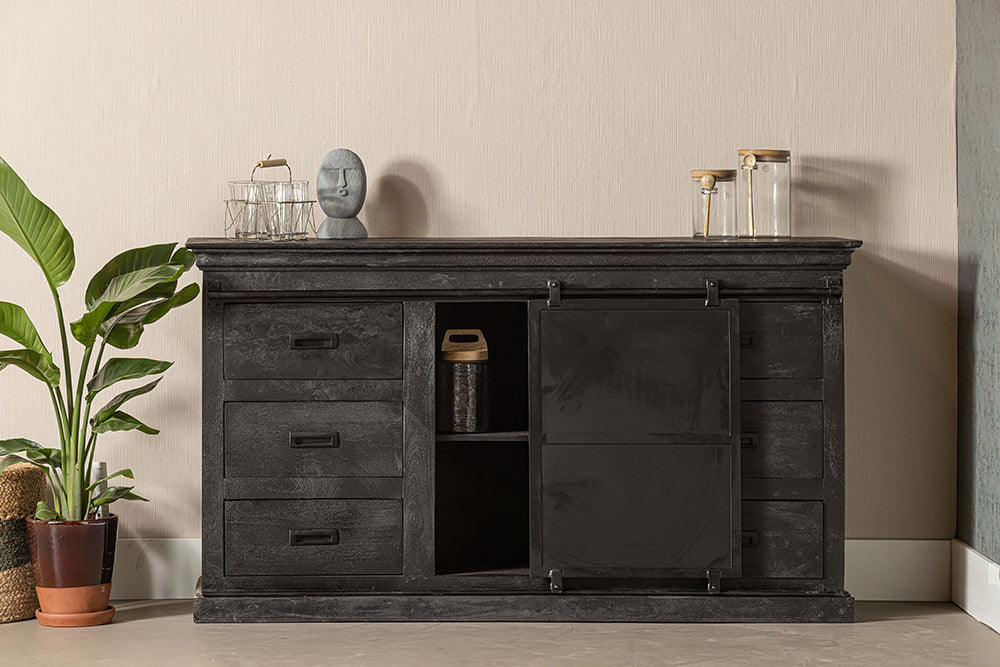 Mangohouten Dressoir Milan cm Zwart - De Meubelimporteur – De Meubel Importeur