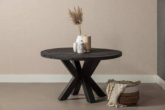 zwarte ronde eettafel van mangohout 140 cm