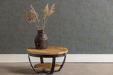 ronde salontafel van mangohout met plateau en metalen details 65 cm breed