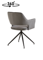 draaibare stoel van grijs fluweel met open rug