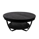 zwarte ronde salontafel van mangohout met metalen accenten 65 cm breed