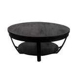 zwarte ronde salontafel van mangohout met metalen accenten 65 cm breed